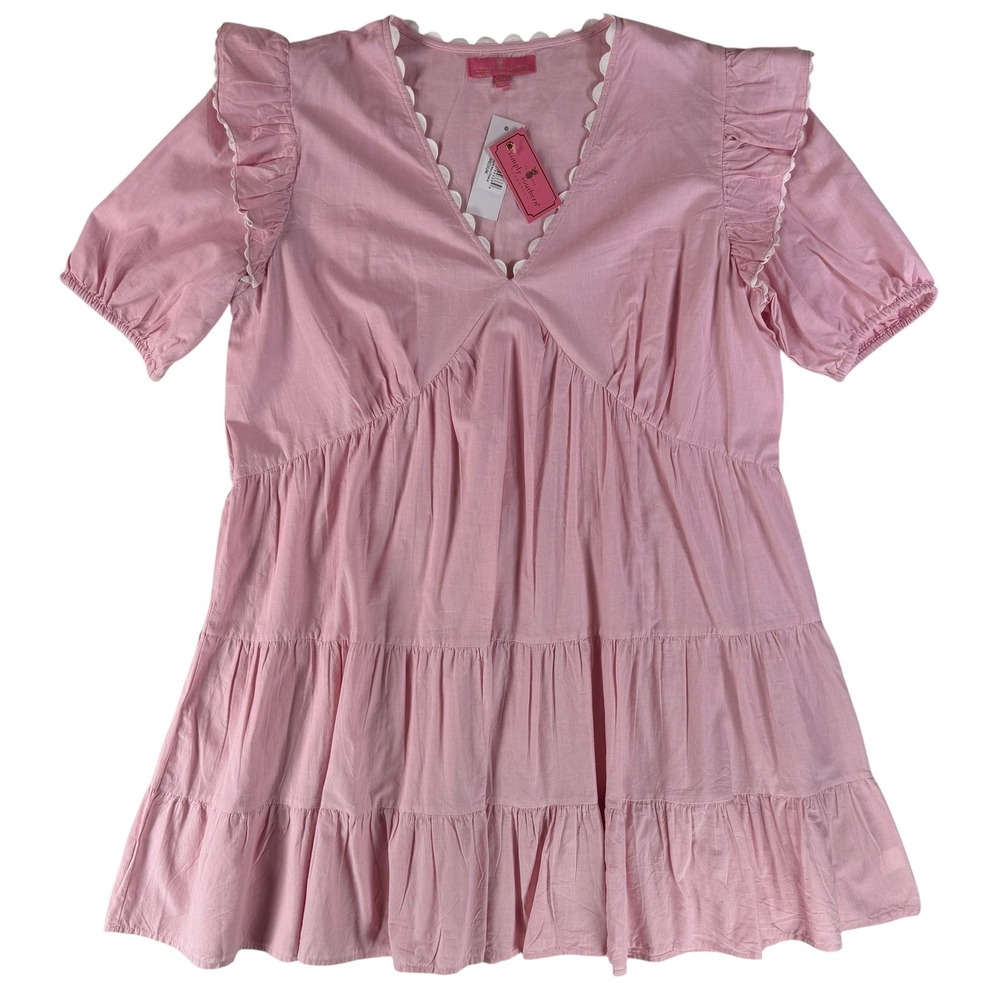 Simply Southern Ric-Rac Tiered Babydoll Dress Women M Pink Boho Ruffle Flowy NWT - Picture 2 of 16
